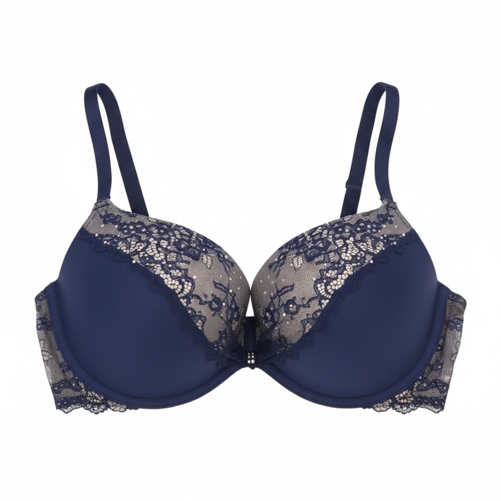 VS Bombshell Demi Push-up Bra Blue Lace Rhinestones Bling 34D